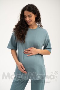 мм115-011202-Футболка для беременных ОВЕРСАЙЗ, Сер/голубой