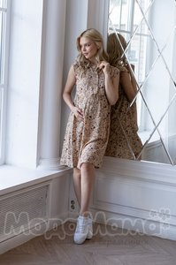 мм535-101651-Платье для беременных и кормящих, Беж/ цветы