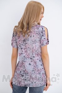 мм325-601272-Блузка для беременных и кормящих, Серый/цветы