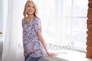 мм325-601272-Блузка для беременных и кормящих, Серый/цветы