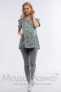 мм325-101255-Блузка для беременных и кормящих, Мята/цветы