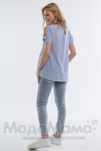 мм325-101266-Блузка для беременных и кормящих, Голуб/полос