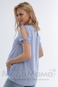 мм325-101266-Блузка для беременных и кормящих, Голуб/полос