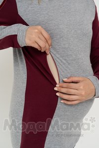 мм109-631102-Лонгслив для беременных и кормящих, Серый/бордо