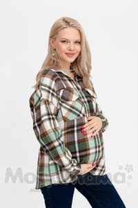 рк111-Рубашка для беременных ОВЕРСАЙЗ, Зелен/клетка