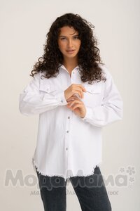 кк4022-дж-Рубашка ОВЕРСАЙЗ (джинс), Молочный