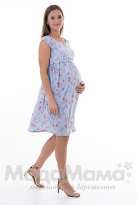 мм522-101551-Платье для беременных и кормящих, Голуб. цветы