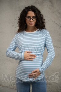 мм112-631102-Лонгслив для беременных и кормящих, Голуб/полос