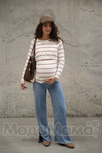 Лонгслив для беременных и кормящих, Латте/полоска