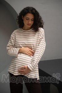 мм116-636109-Джемпер для беременных, Латте/полоска